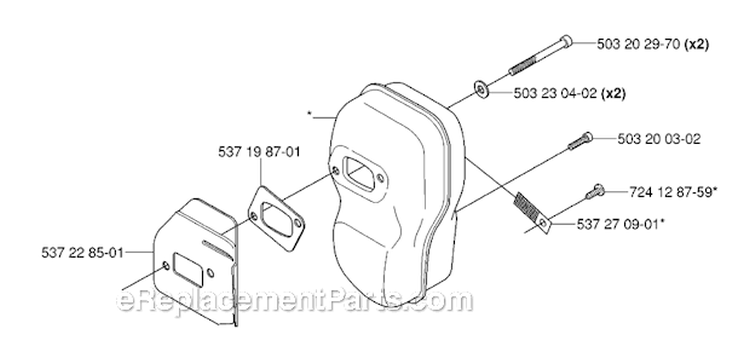 Muffler Diagram and Parts List for 345FXT 2006-10 Husqvarna Brush Cutter