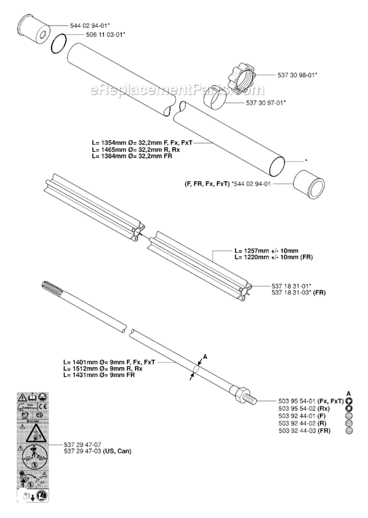 Shaft 2 Diagram and Parts List for 345FXT 2006-10 Husqvarna Brush Cutter