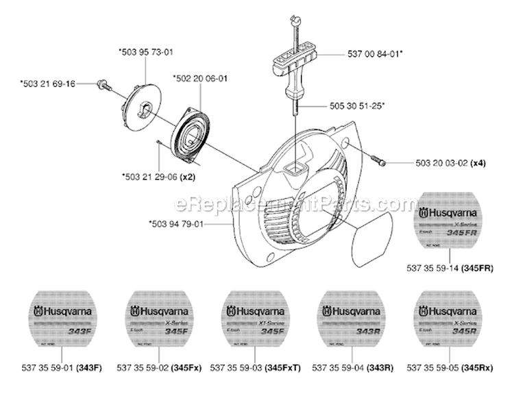 Starter Diagram and Parts List for 345FXT 2006-10 Husqvarna Brush Cutter