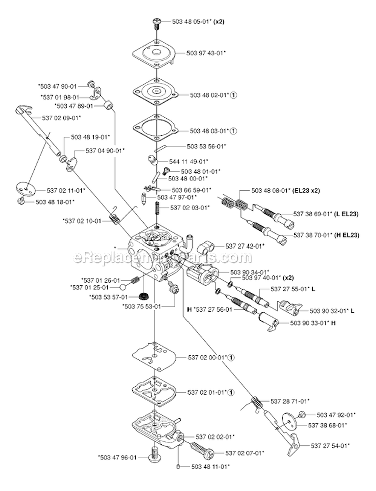Carburetor Diagram and Parts List for 345FXT 2006-10 Husqvarna Brush Cutter
