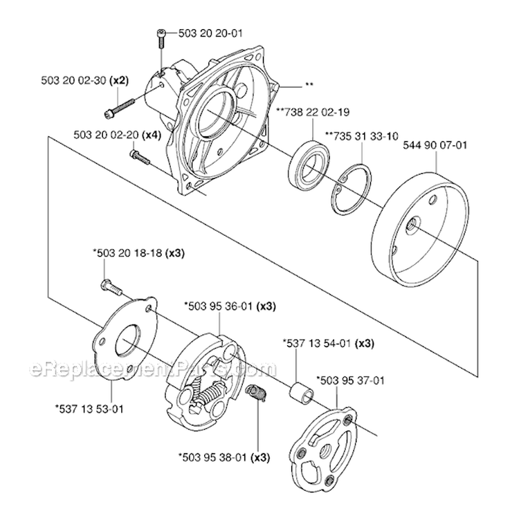 Clutch Diagram and Parts List for 345FXT 2006-10 Husqvarna Brush Cutter