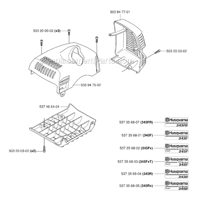 Cover Diagram and Parts List for 345FXT 2006-10 Husqvarna Brush Cutter