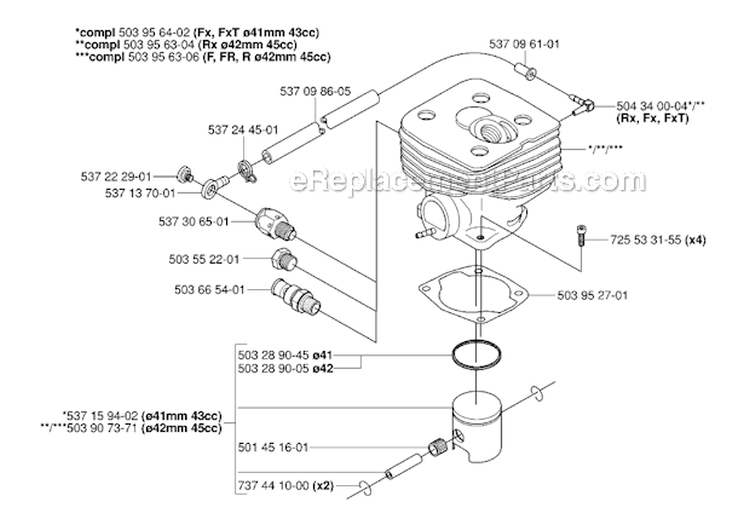 Cylinder Cover Diagram and Parts List for 345FXT 2006-10 Husqvarna Brush Cutter