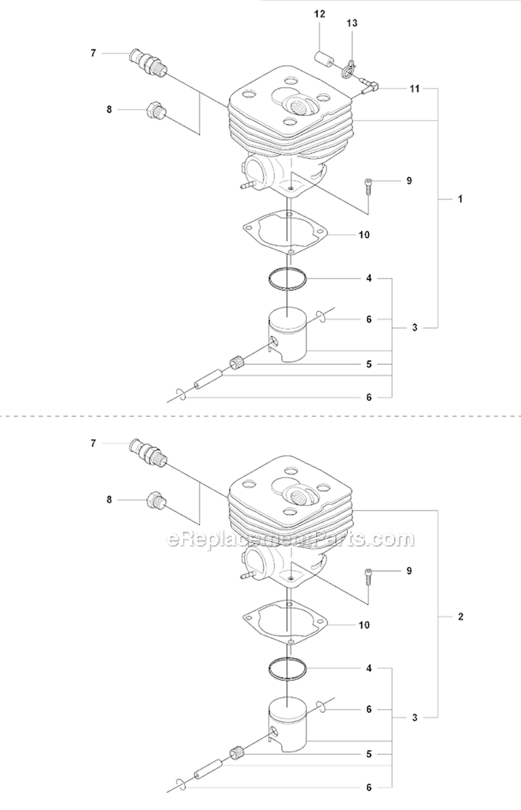 Cylinder Piston Diagram and Parts List for 345FXT 2008-05 Husqvarna Brush Cutter