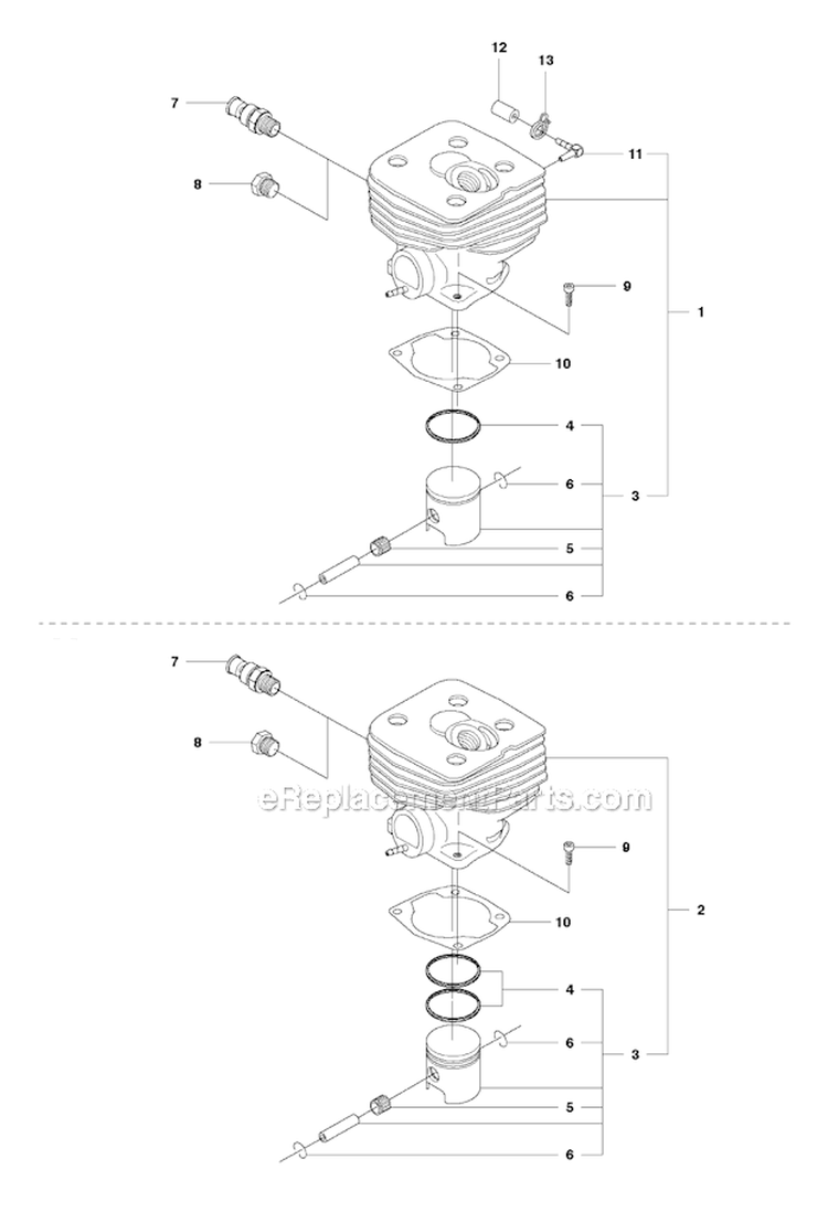 Cylinder Piston Diagram and Parts List for 345FXT 2010-09 Husqvarna Brush Cutter