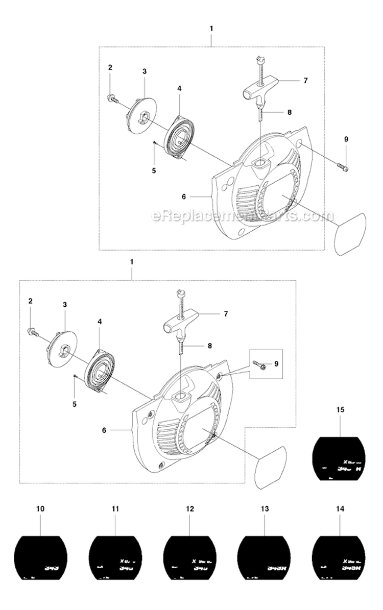 Starter Diagram and Parts List for 345FXT 2010-09 Husqvarna Brush Cutter