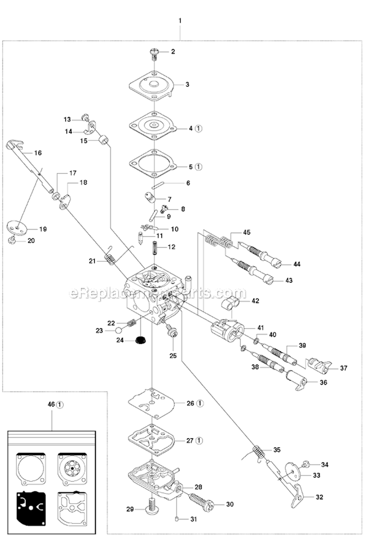 Carburetor Diagram and Parts List for 345FXT 2010-09 Husqvarna Brush Cutter