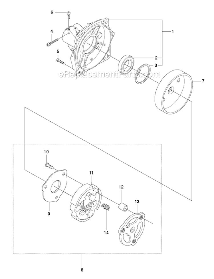 Clutch Diagram and Parts List for 345FXT 2010-09 Husqvarna Brush Cutter