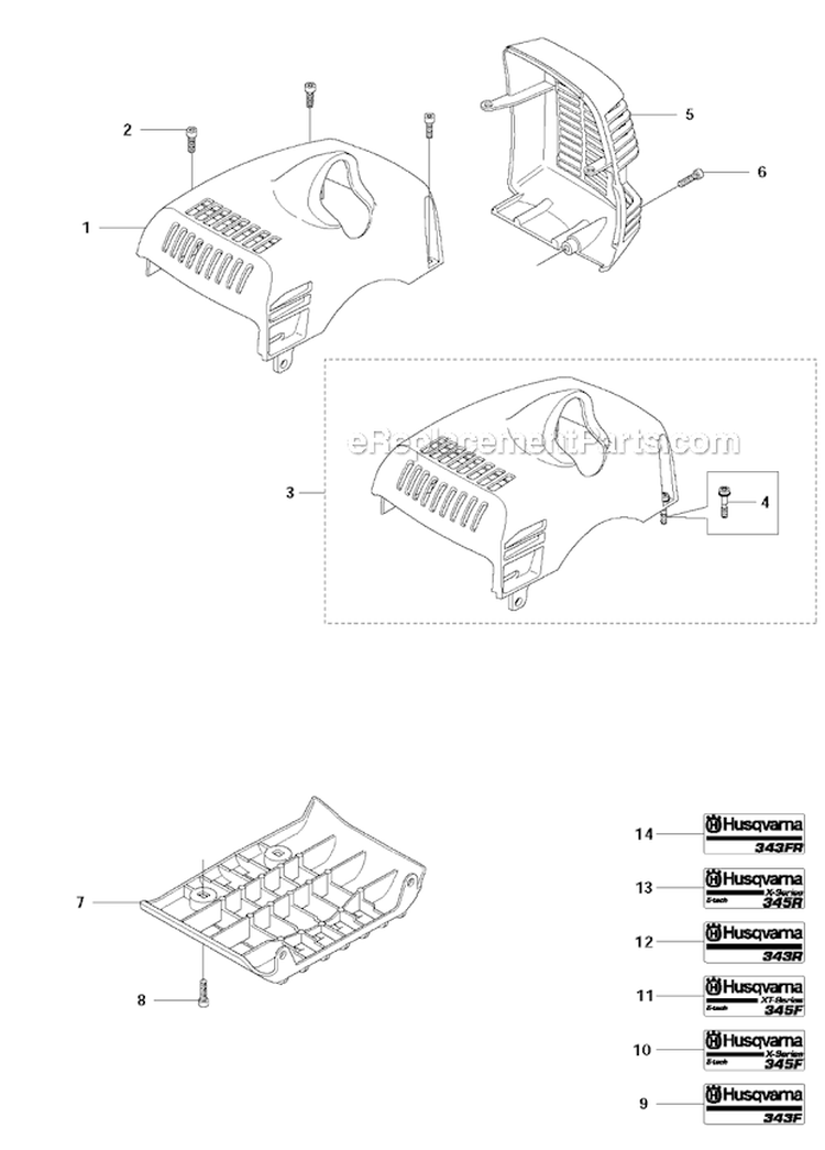 Cylinder Cover Diagram and Parts List for 345FXT 2011-02 Husqvarna Brush Cutter