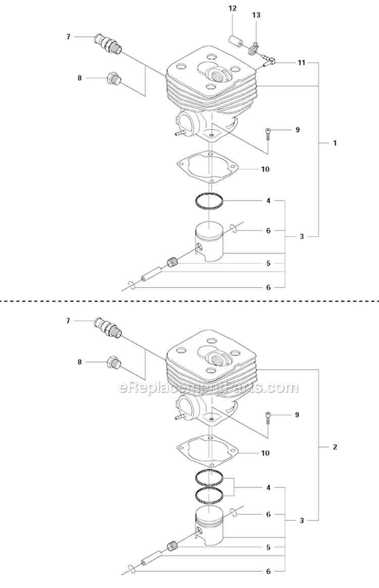 Cylinder Piston Diagram and Parts List for 345FXT 2011-02 Husqvarna Brush Cutter
