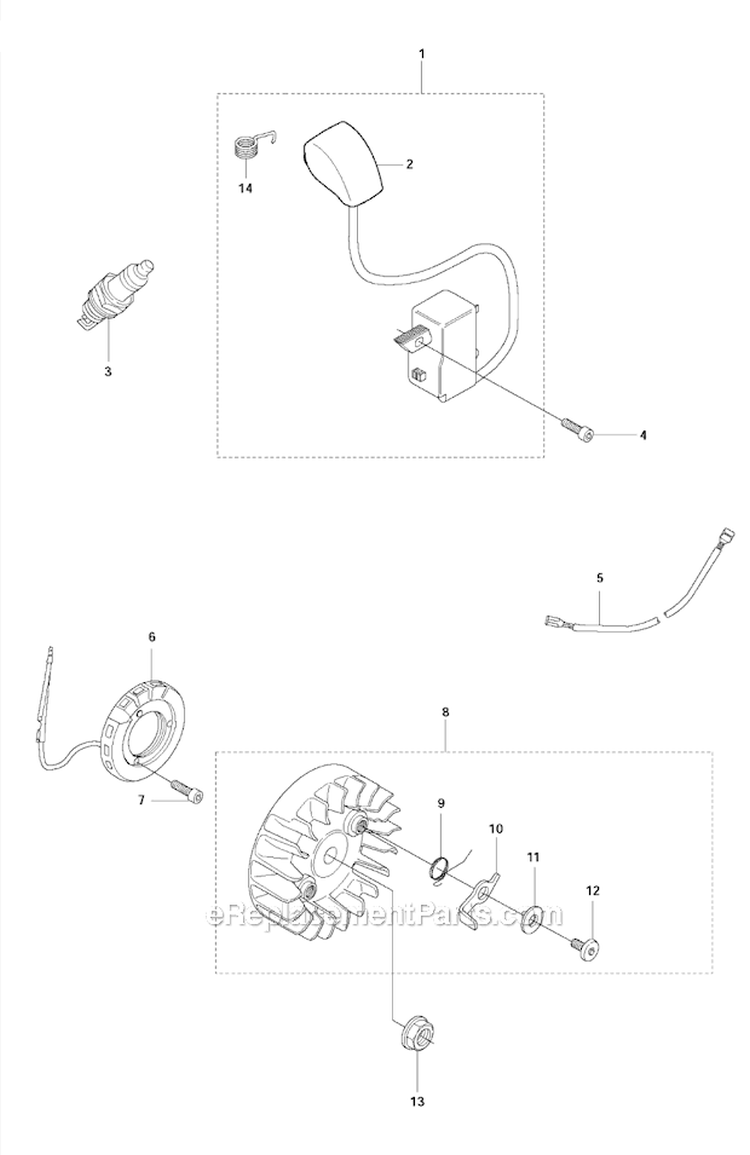 Ignition System Diagram and Parts List for 345FXT 2011-02 Husqvarna Brush Cutter