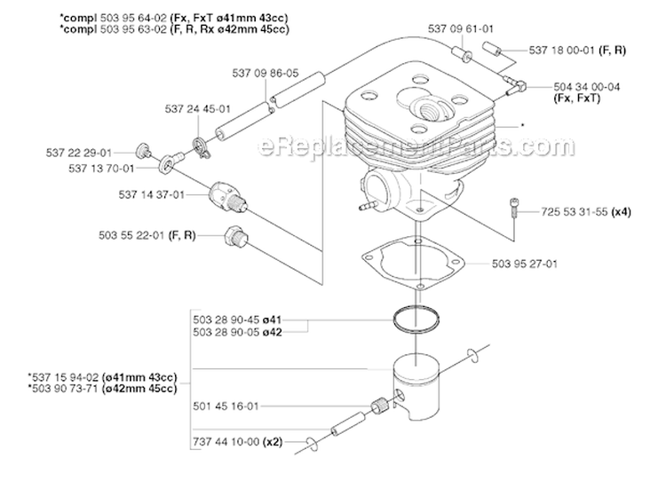 Cylinder Piston Diagram and Parts List for 345FX 2003-05 Husqvarna Brush Cutter
