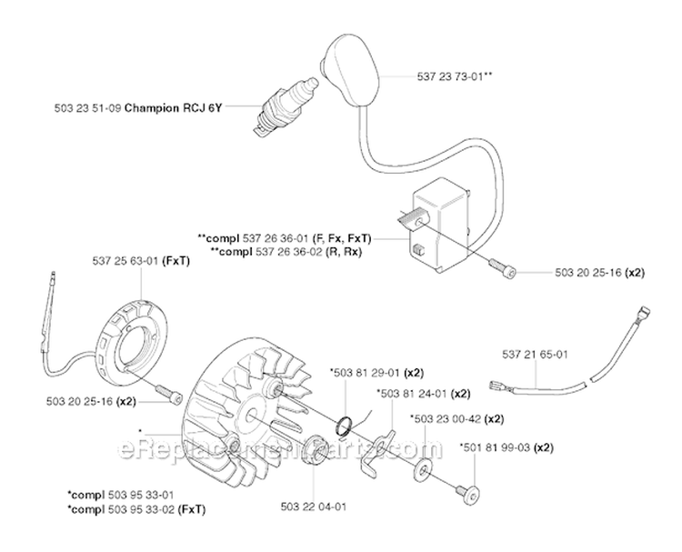 Ignition System Diagram and Parts List for 345FX 2003-05 Husqvarna Brush Cutter