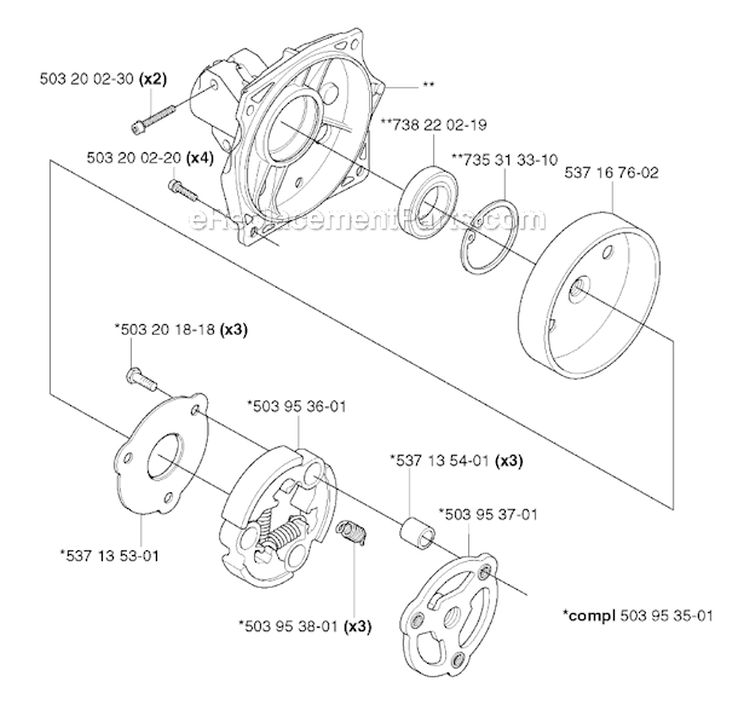 Clutch Diagram and Parts List for 345FX 2003-05 Husqvarna Brush Cutter