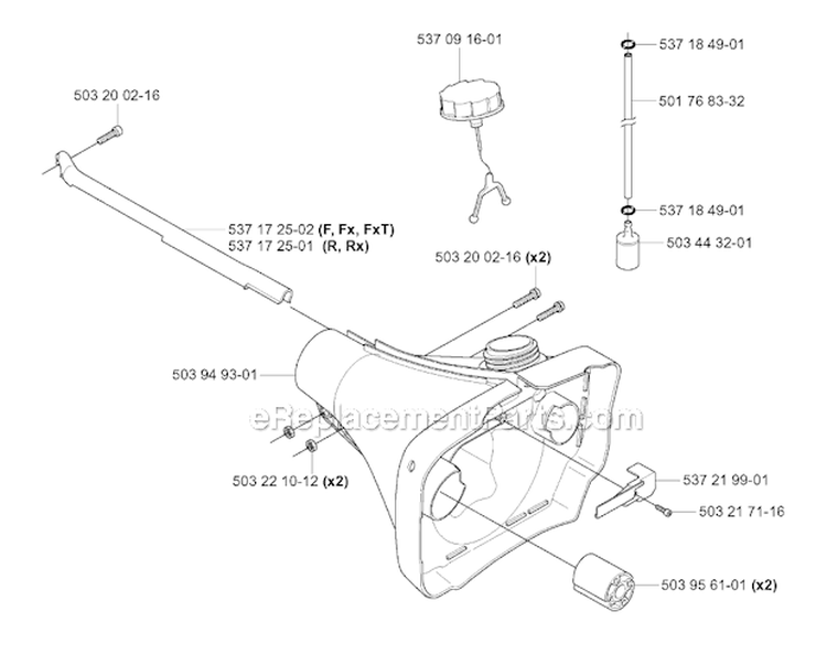 Fuel Tank Diagram and Parts List for 345FX 2004-08 Husqvarna Brush Cutter