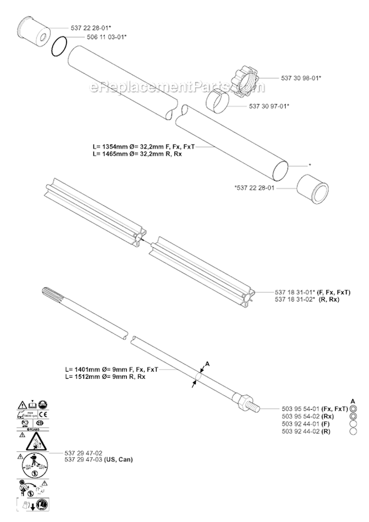 Shaft Diagram and Parts List for 345FX 2004-08 Husqvarna Brush Cutter