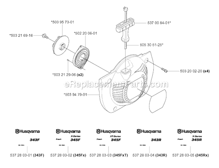Starter Diagram and Parts List for 345FX 2004-08 Husqvarna Brush Cutter