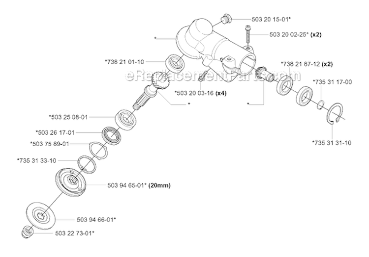 Bevel Gear Diagram and Parts List for 345FX 2004-08 Husqvarna Brush Cutter