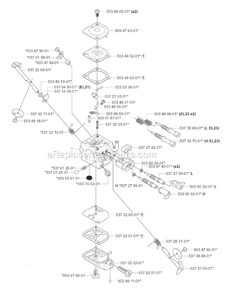 Carburetor Details Diagram and Parts List for 345FX 2004-08 Husqvarna Brush Cutter