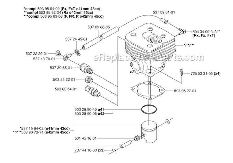 Cylinder Cover Diagram and Parts List for 345FX 2006-10 Husqvarna Brush Cutter
