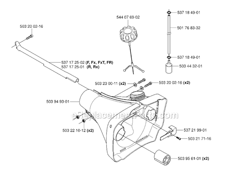 Fuel Tank Diagram and Parts List for 345FX 2006-10 Husqvarna Brush Cutter