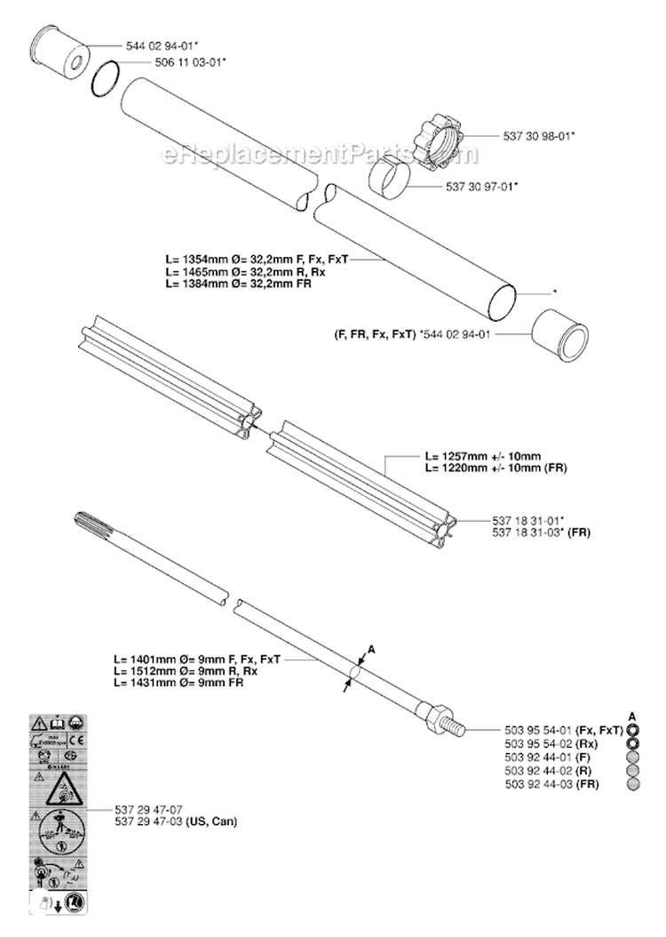 Shaft 2 Diagram and Parts List for 345FX 2006-10 Husqvarna Brush Cutter