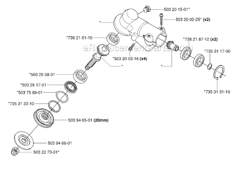 Bevel Gear Diagram and Parts List for 345FX 2006-10 Husqvarna Brush Cutter