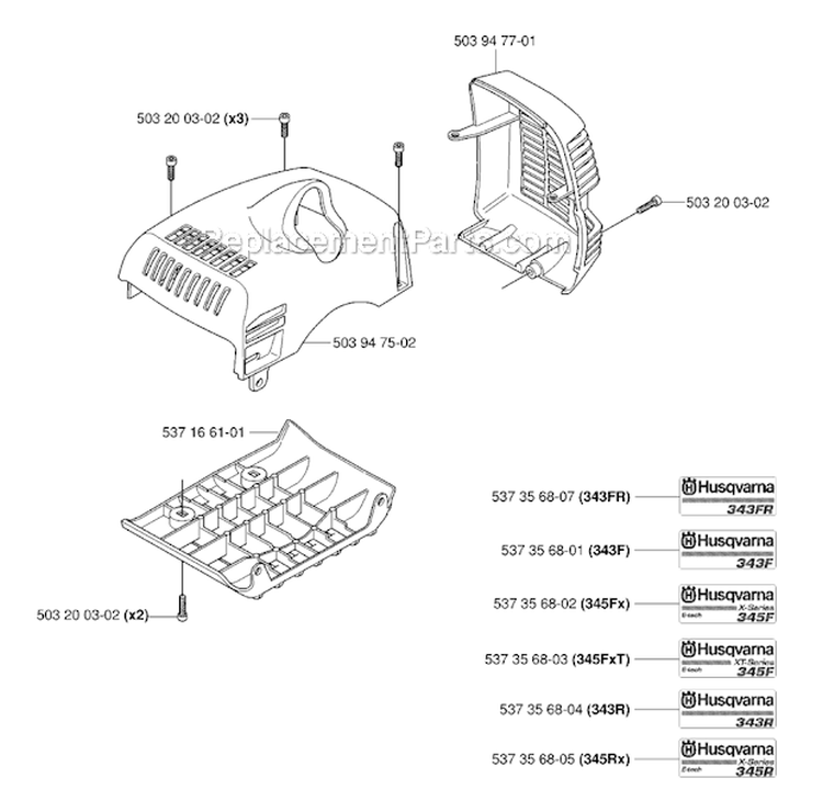 Cover Diagram and Parts List for 345FX 2006-10 Husqvarna Brush Cutter