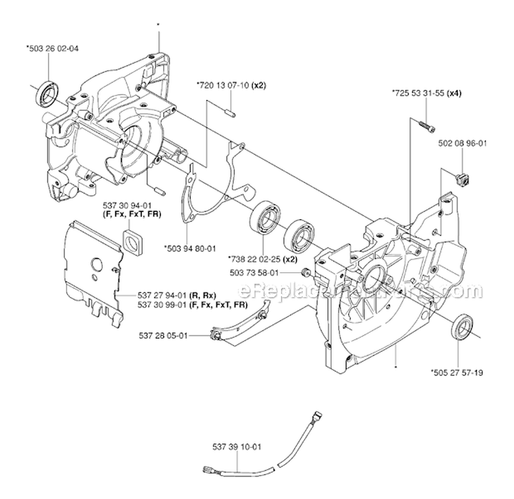 Crankcase Diagram and Parts List for 345FX 2006-10 Husqvarna Brush Cutter