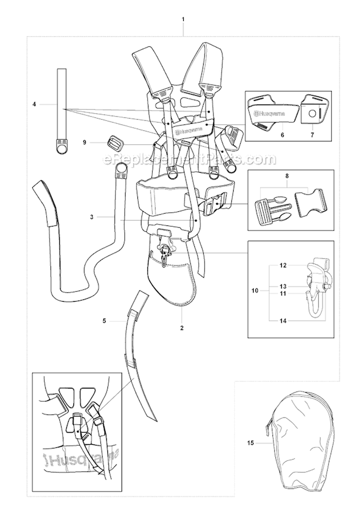 Harness 1 Diagram and Parts List for 345FX 2008-05 Husqvarna Brush Cutter