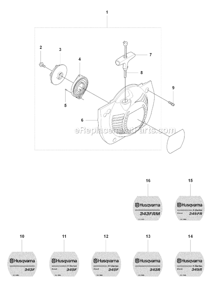 Starter Diagram and Parts List for 345FX 2008-05 Husqvarna Brush Cutter
