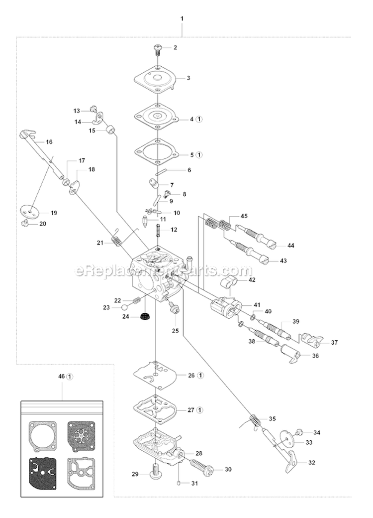 Carburetor Details Diagram and Parts List for 345FX 2008-05 Husqvarna Brush Cutter