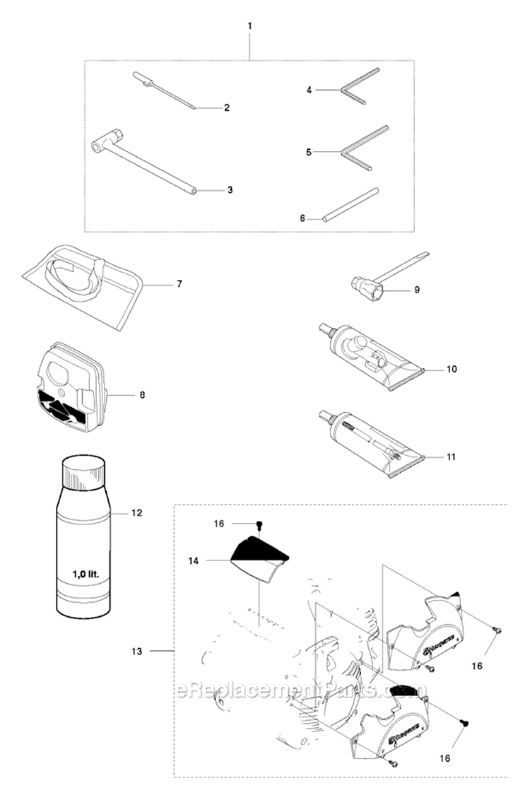 Accessories 1 Diagram and Parts List for 345FX 2010-09 Husqvarna Brush Cutter