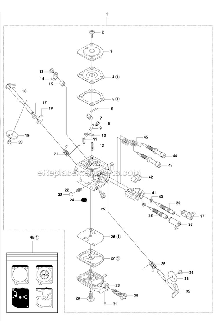 Carburetor Diagram and Parts List for 345FX 2010-09 Husqvarna Brush Cutter