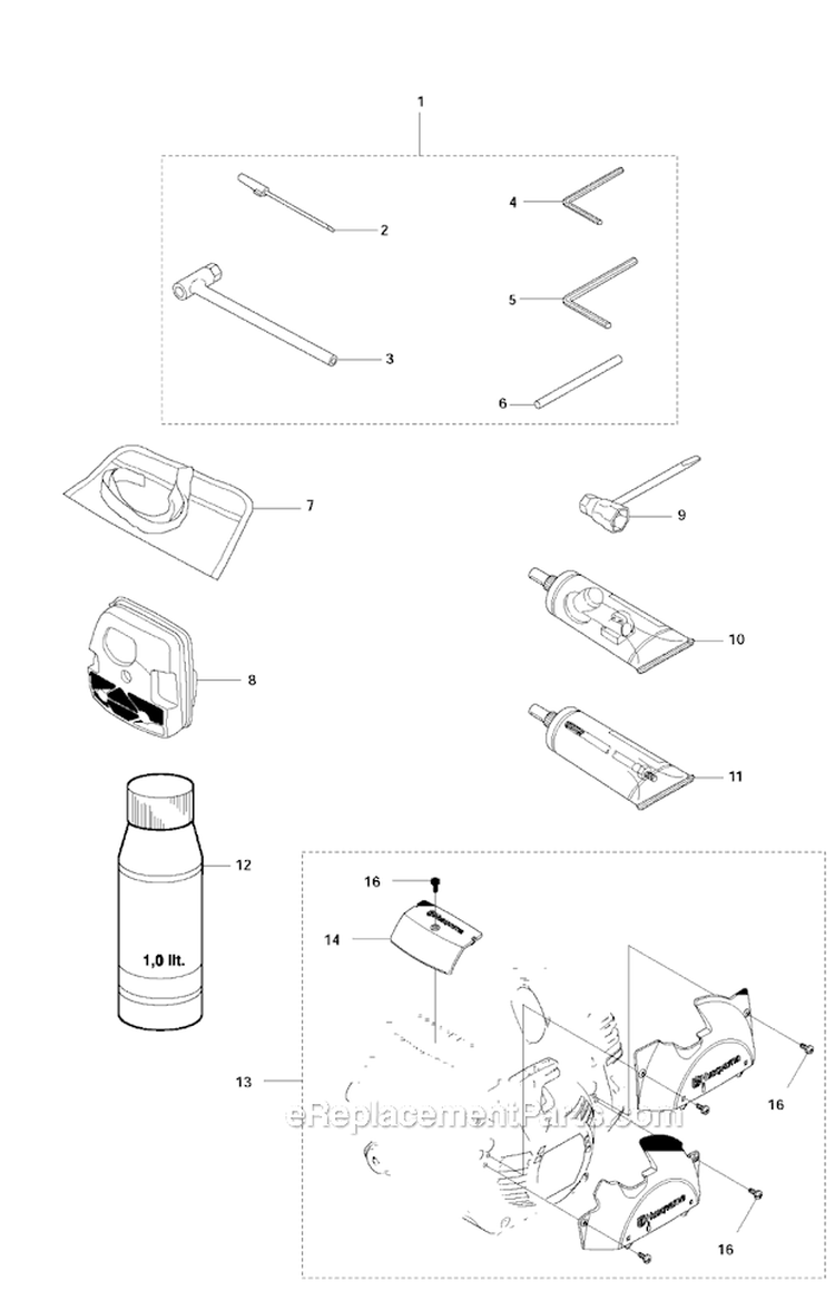 Accessories 1 Diagram and Parts List for 345FX 2011-02 Husqvarna Brush Cutter