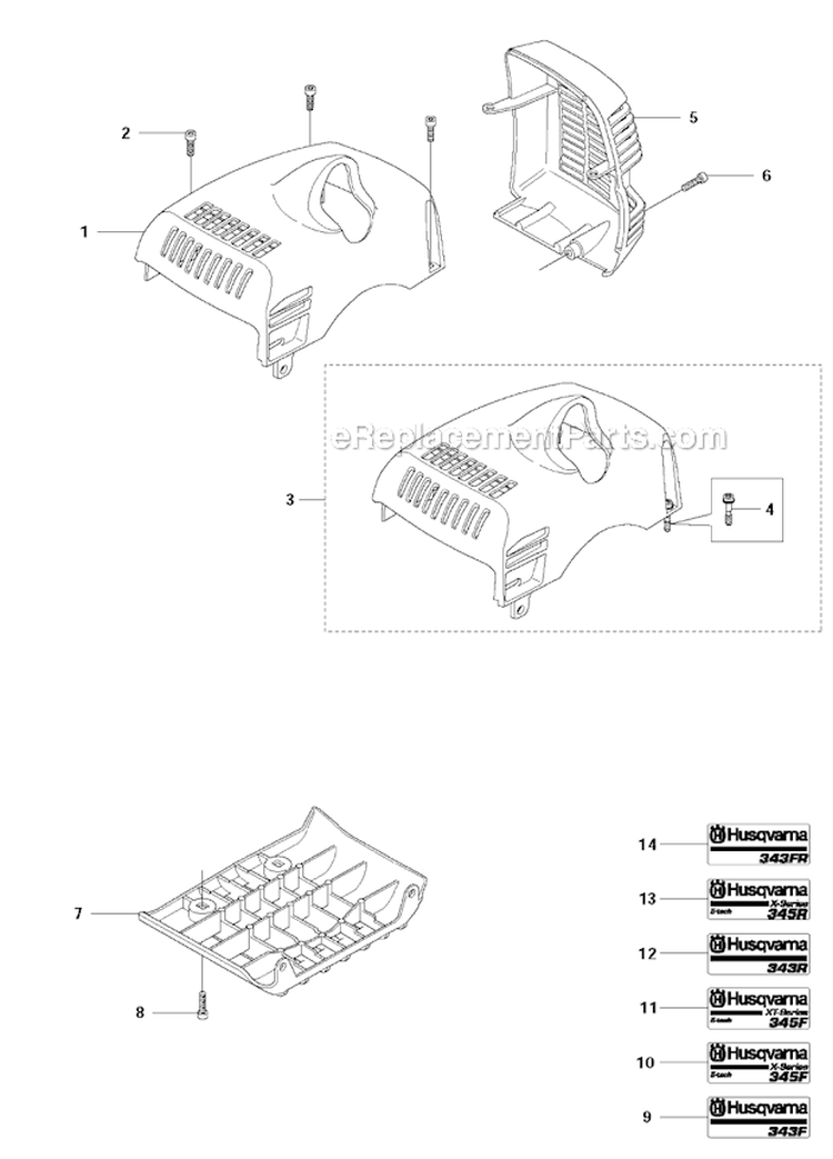 Cylinder Cover Diagram and Parts List for 345FX 2011-02 Husqvarna Brush Cutter