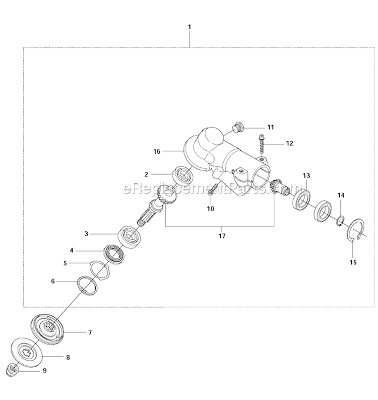 Bevel Gear Diagram and Parts List for 345FX 2011-02 Husqvarna Brush Cutter
