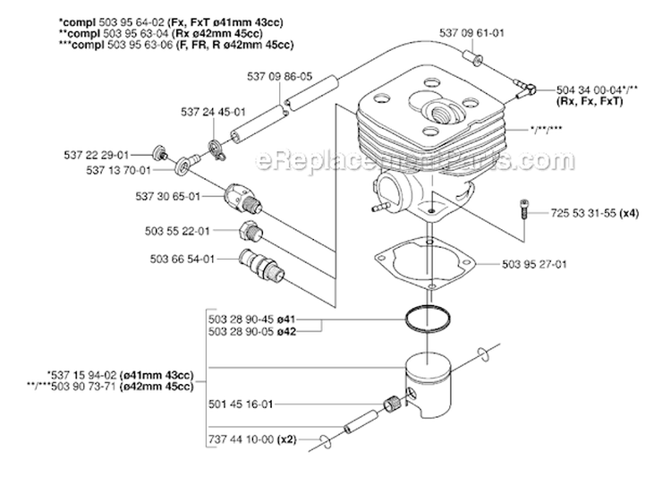 Cylinder Cover Diagram and Parts List for 345RX 2006-10 Husqvarna Brush Cutter