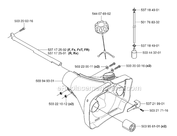 Fuel Tank Diagram and Parts List for 345RX 2006-10 Husqvarna Brush Cutter
