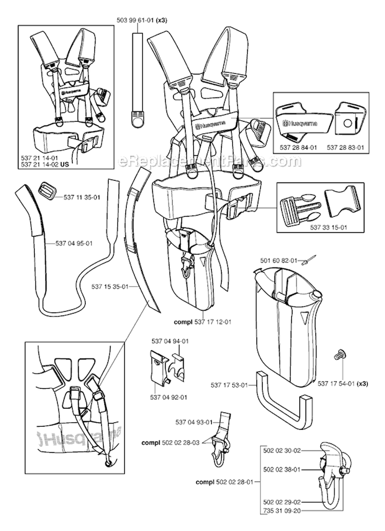 Harness Diagram and Parts List for 345RX 2006-10 Husqvarna Brush Cutter