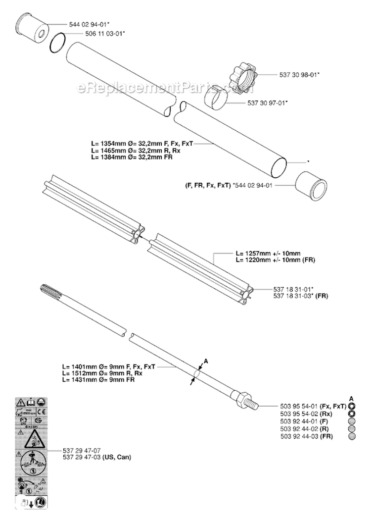 Shaft 2 Diagram and Parts List for 345RX 2006-10 Husqvarna Brush Cutter