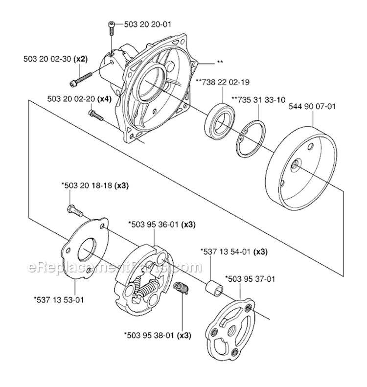 Clutch Diagram and Parts List for 345RX 2006-10 Husqvarna Brush Cutter