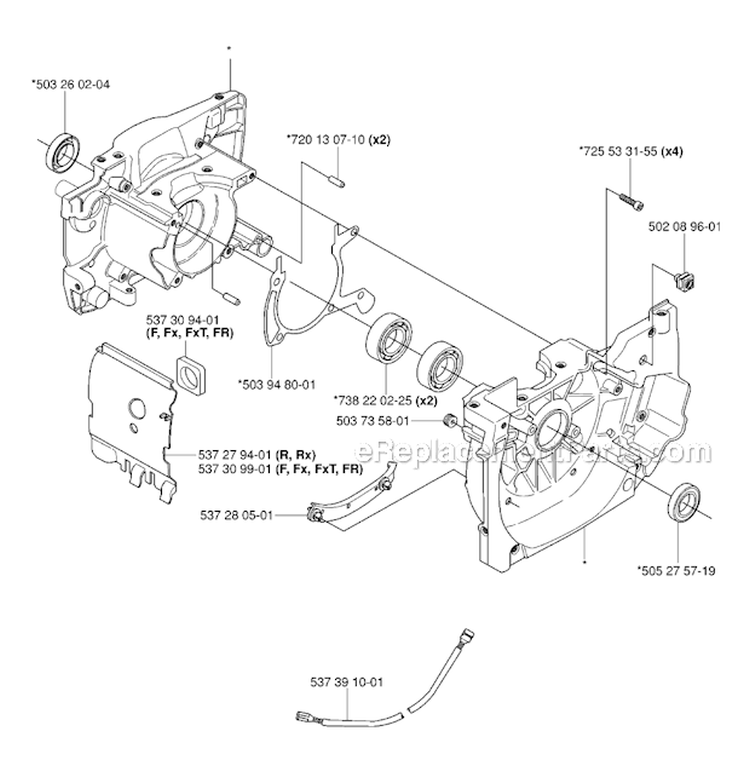 Crankcase Diagram and Parts List for 345RX 2006-10 Husqvarna Brush Cutter