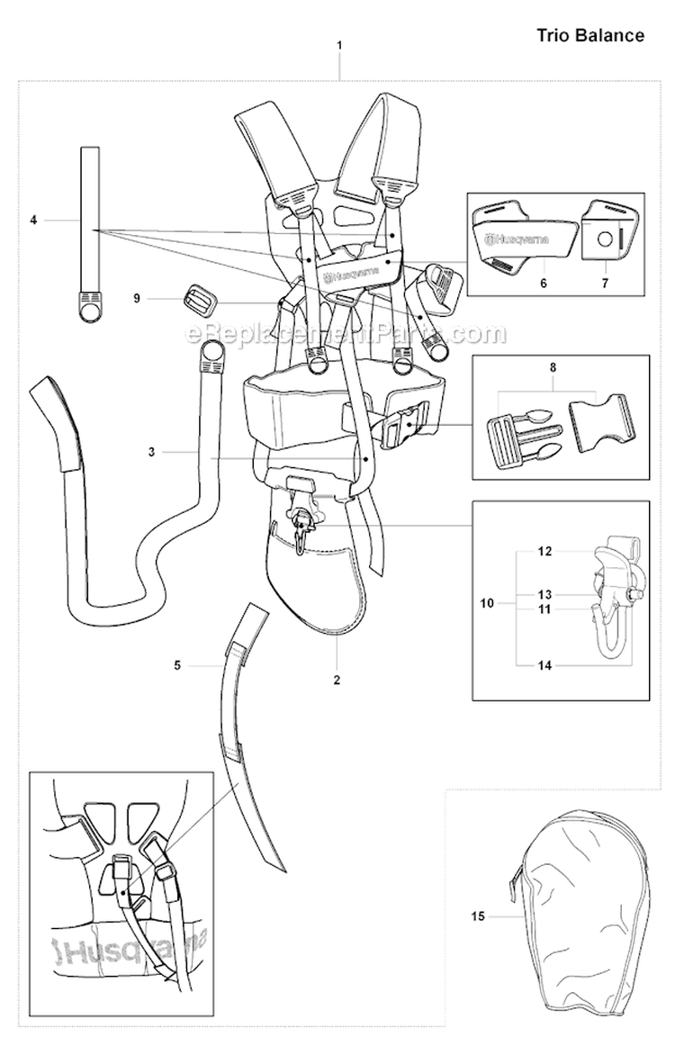 Harness (Trio Balance) Diagram and Parts List for 345RX 2008-05 Husqvarna Brush Cutter