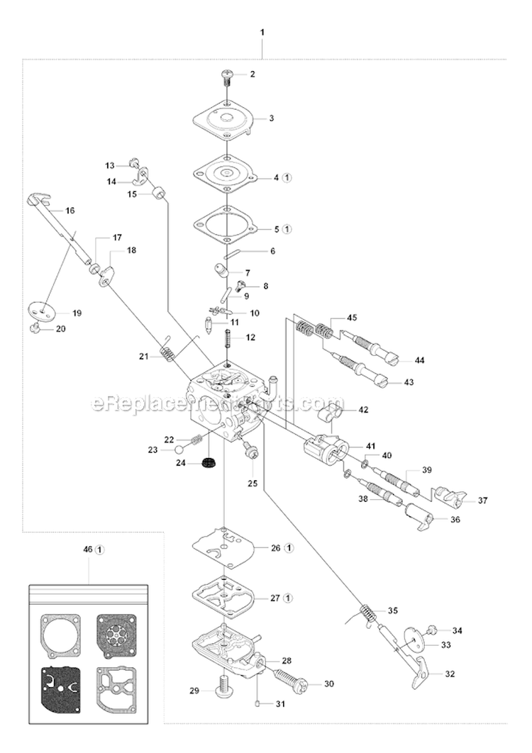 Carburetor Details Diagram and Parts List for 345RX 2008-05 Husqvarna Brush Cutter