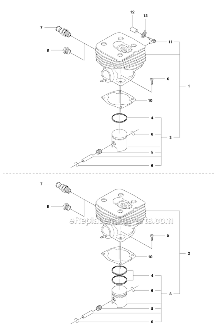 Cylinder Piston Diagram and Parts List for 345RX 2010-09 Husqvarna Brush Cutter