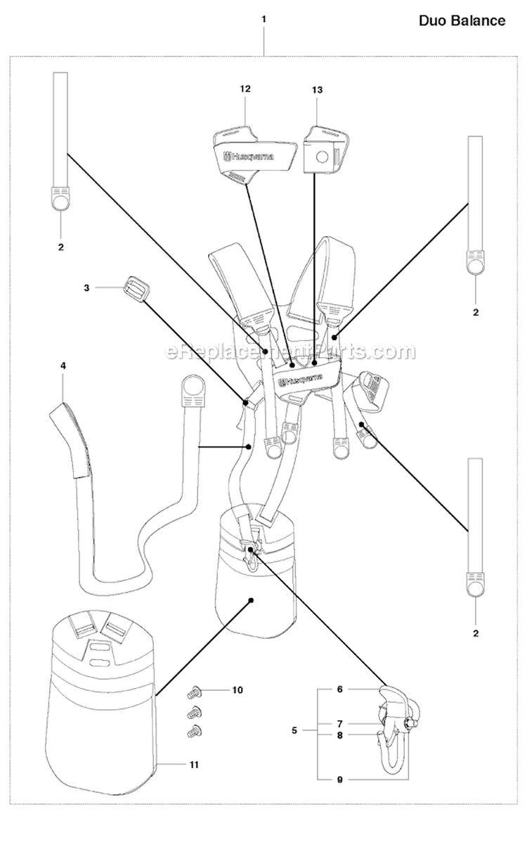 Harness (Duo Balance) Diagram and Parts List for 345RX 2010-09 Husqvarna Brush Cutter