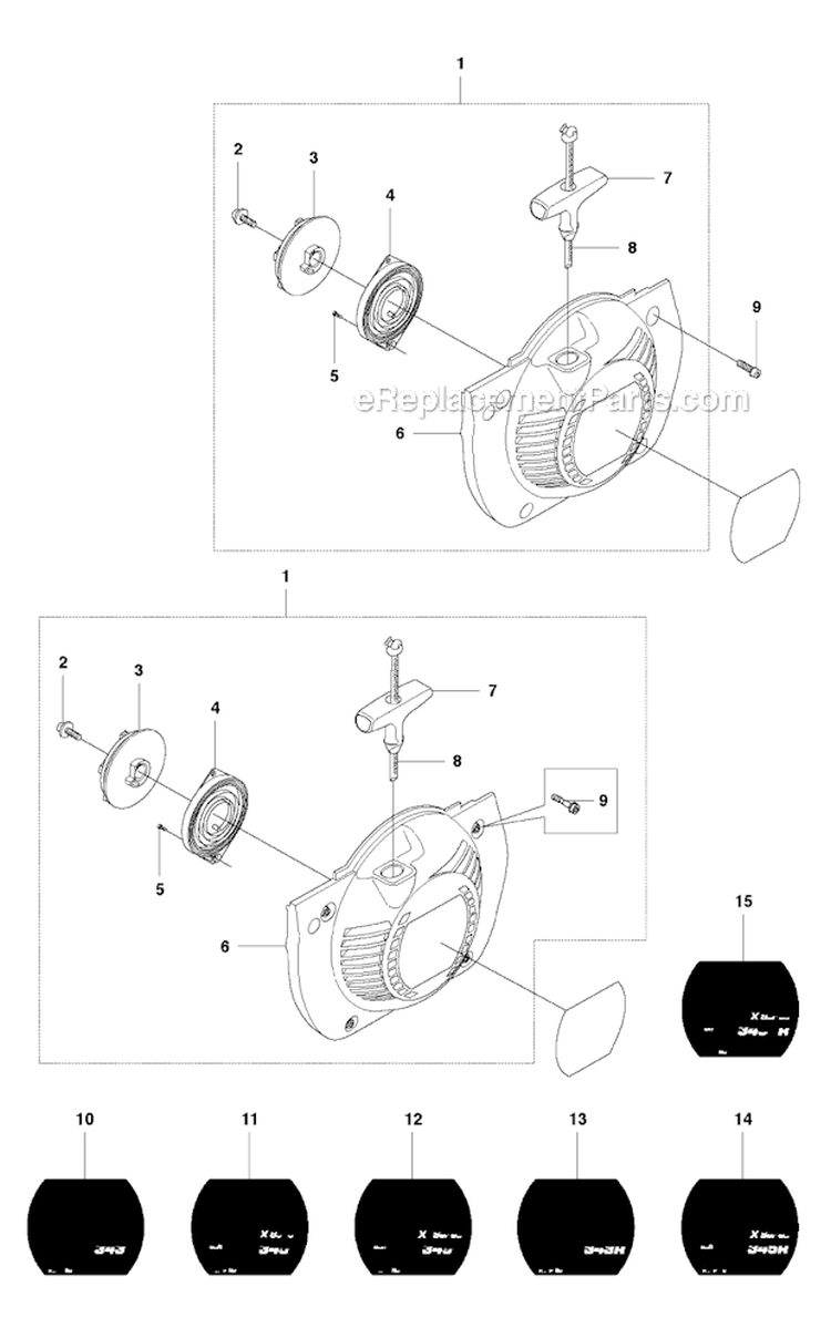 Starter Diagram and Parts List for 345RX 2010-09 Husqvarna Brush Cutter