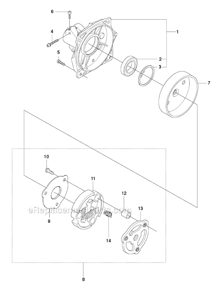 Clutch Diagram and Parts List for 345RX 2010-09 Husqvarna Brush Cutter