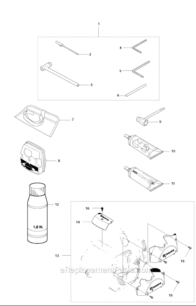 Accessories 1 Diagram and Parts List for 345RX 2011-02 Husqvarna Brush Cutter